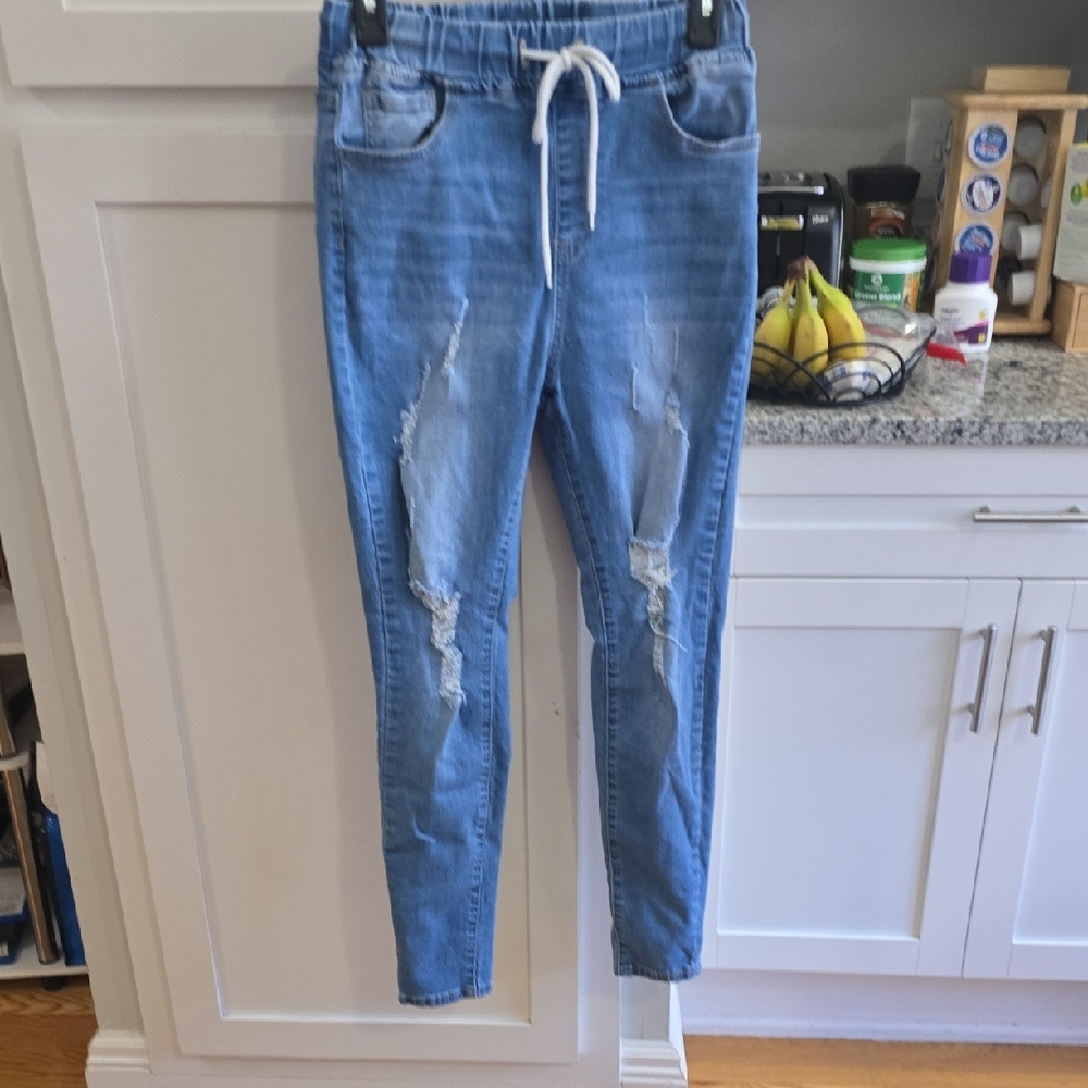SHEIN Light Blue Distressed Jeggings